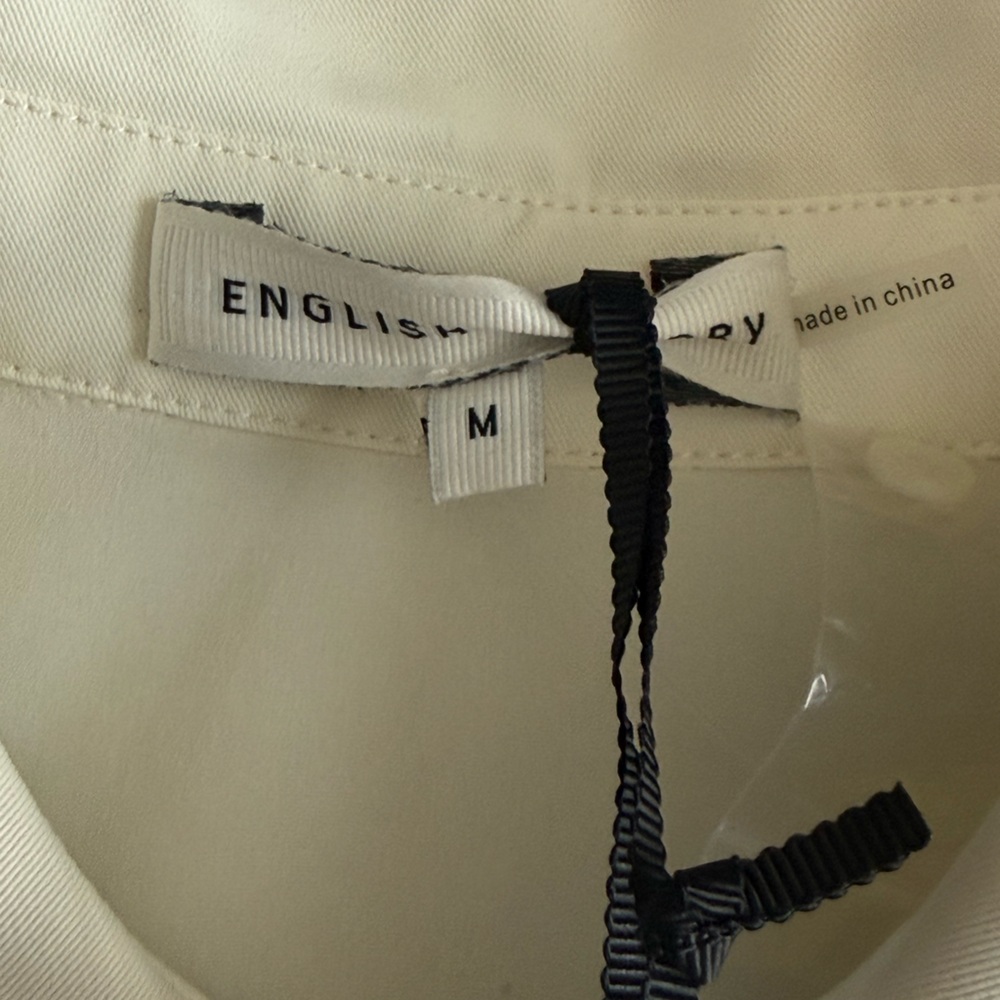English Factory Pleated Collared Long Sleeve Midi Dress Sz M Cream Quiet Luxury - Picture 7 of 14